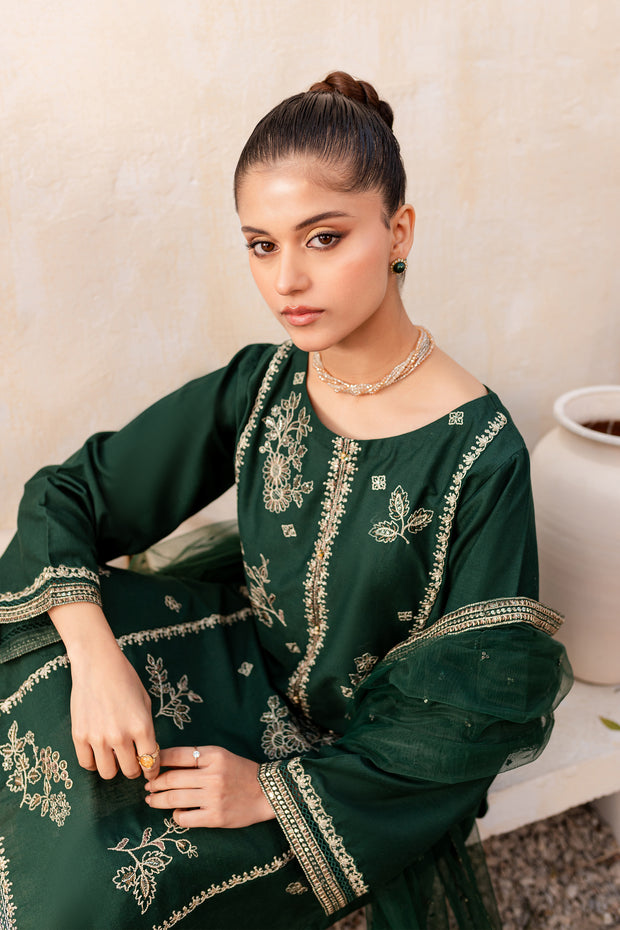 Palm Green 3Pc - Embroidered Karandi Dress