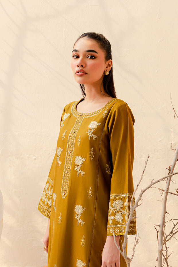 Olive 2Pc - Embroidered Khaddar Dress