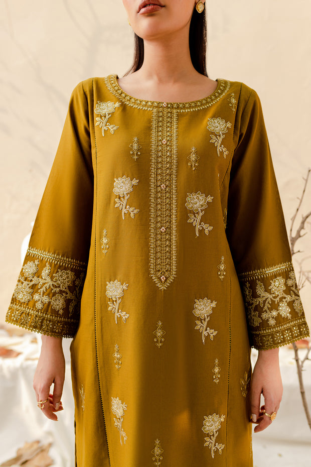 Olive 2Pc - Embroidered Khaddar Dress