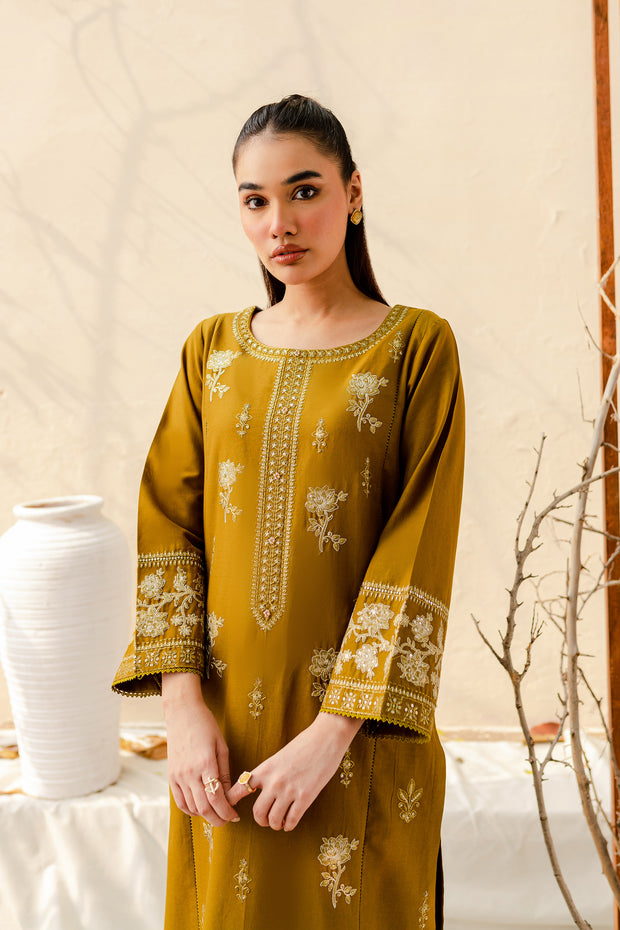 Olive 2Pc - Embroidered Khaddar Dress