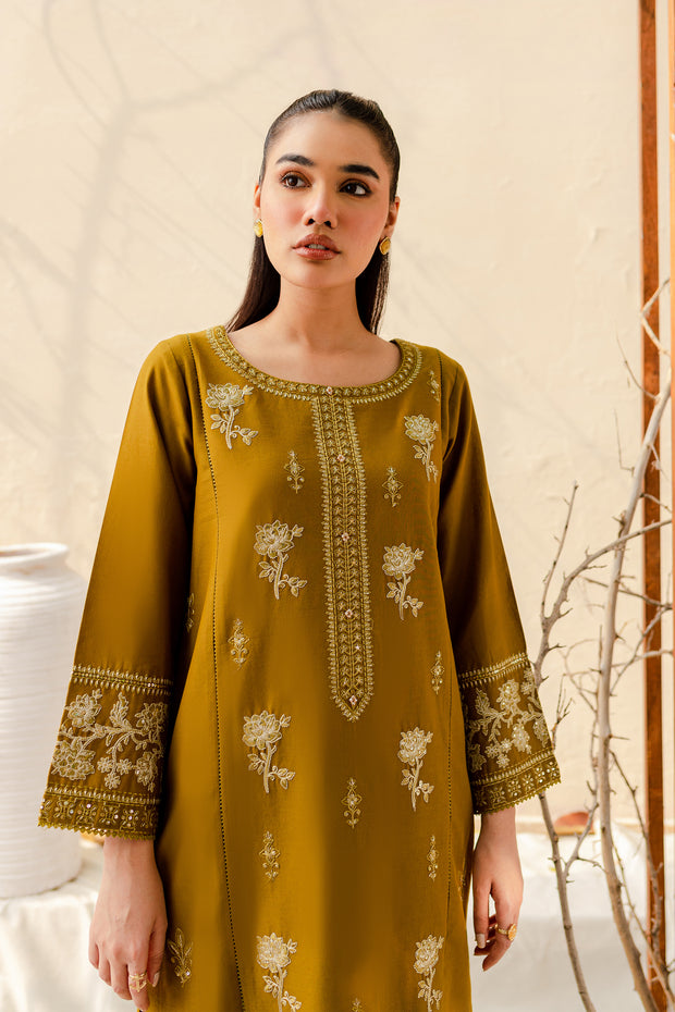 Olive 2Pc - Embroidered Khaddar Dress