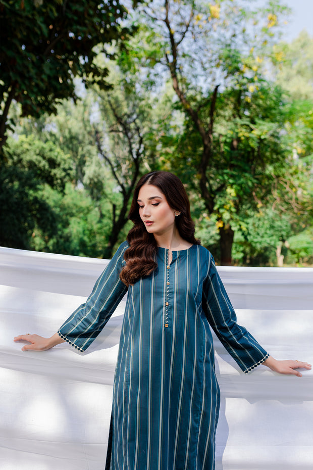 Blue Stripes 2Pc - Printed Cambric Dress