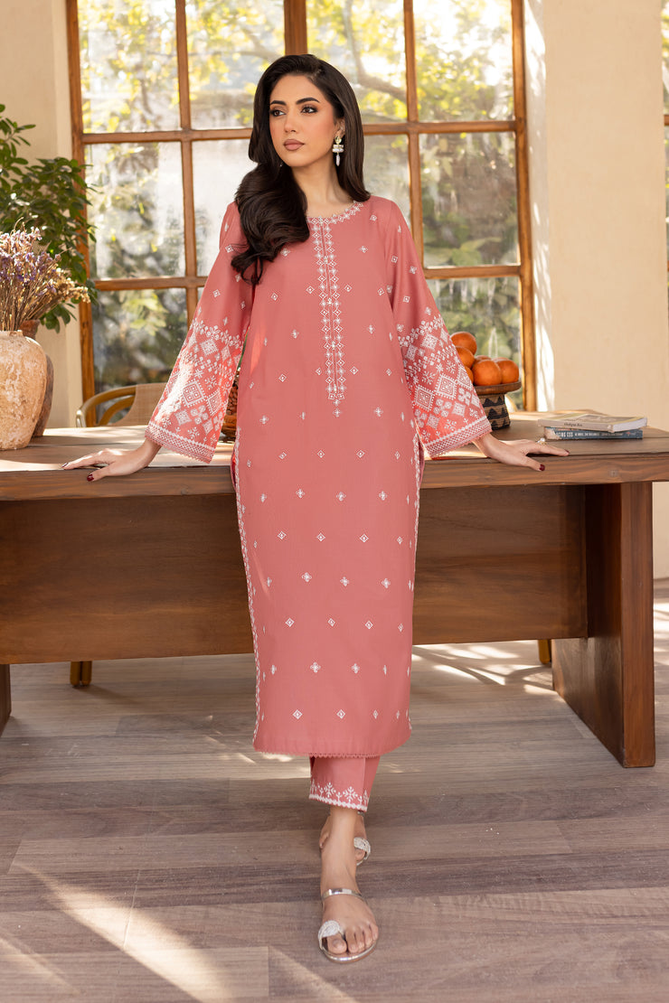 Coral Jasper 2Pc - Embroidered Khaddar Dress