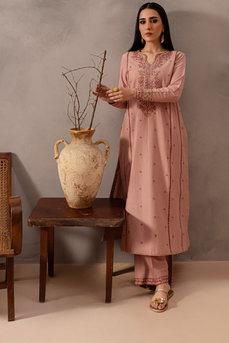 Flamingo 2Pc - Embroidered Khaddar Dress