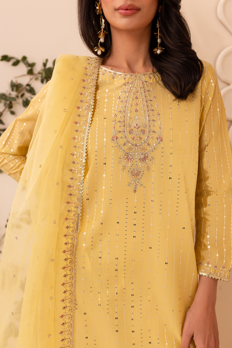 Macaroon 3Pc - Embroidered Sharara Pret