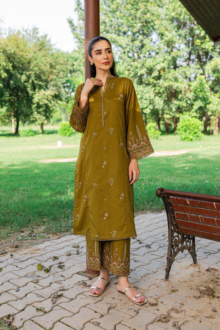 Green Gage 2Pc - Embroidered Karandi Dress