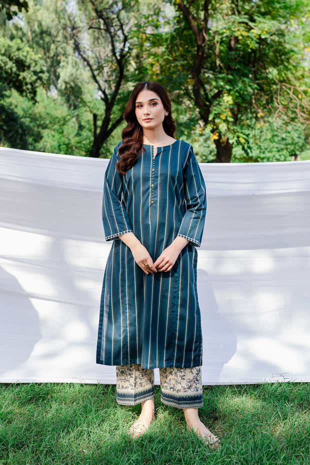 Blue Stripes 2Pc - Printed Cambric Dress