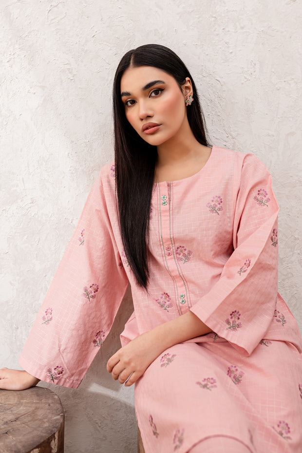 Peacher 2Pc - Embroidered Jacquard Dress