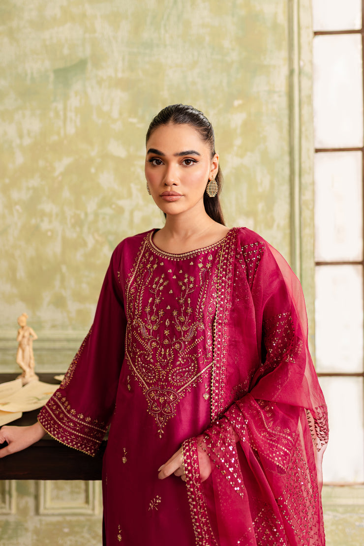 Pink Pine 3Pc - Embroidered Lawn Dress