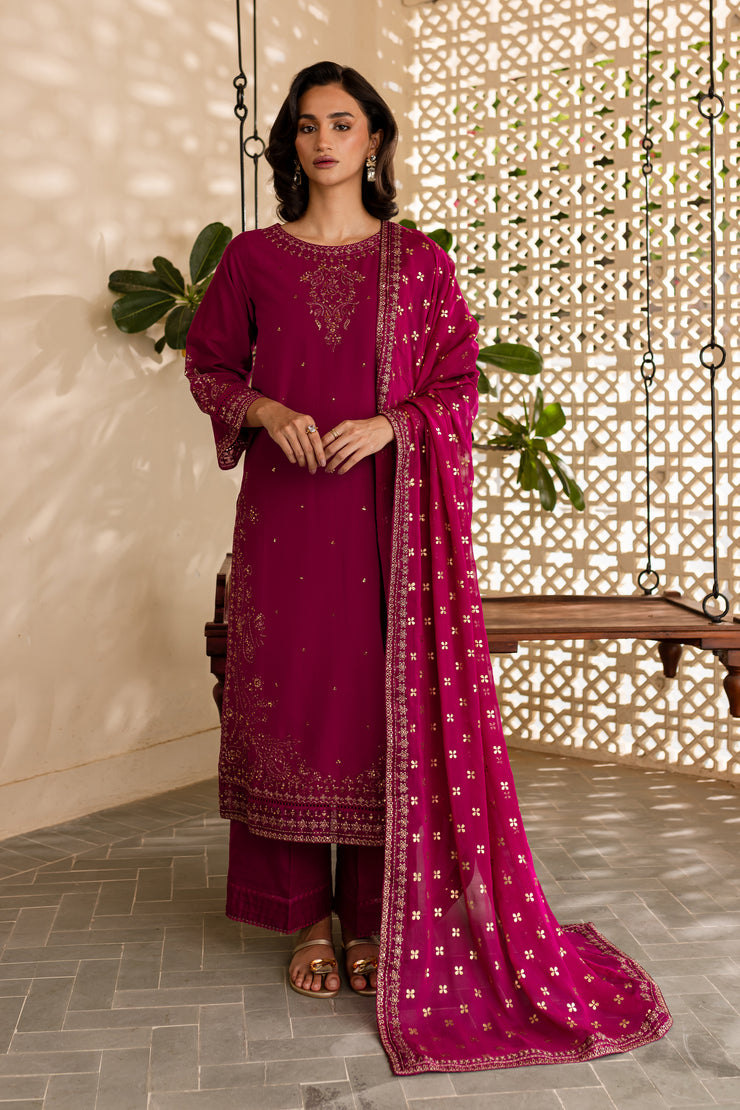 Uneza 3Pc - Embroidered Khaddar Dress