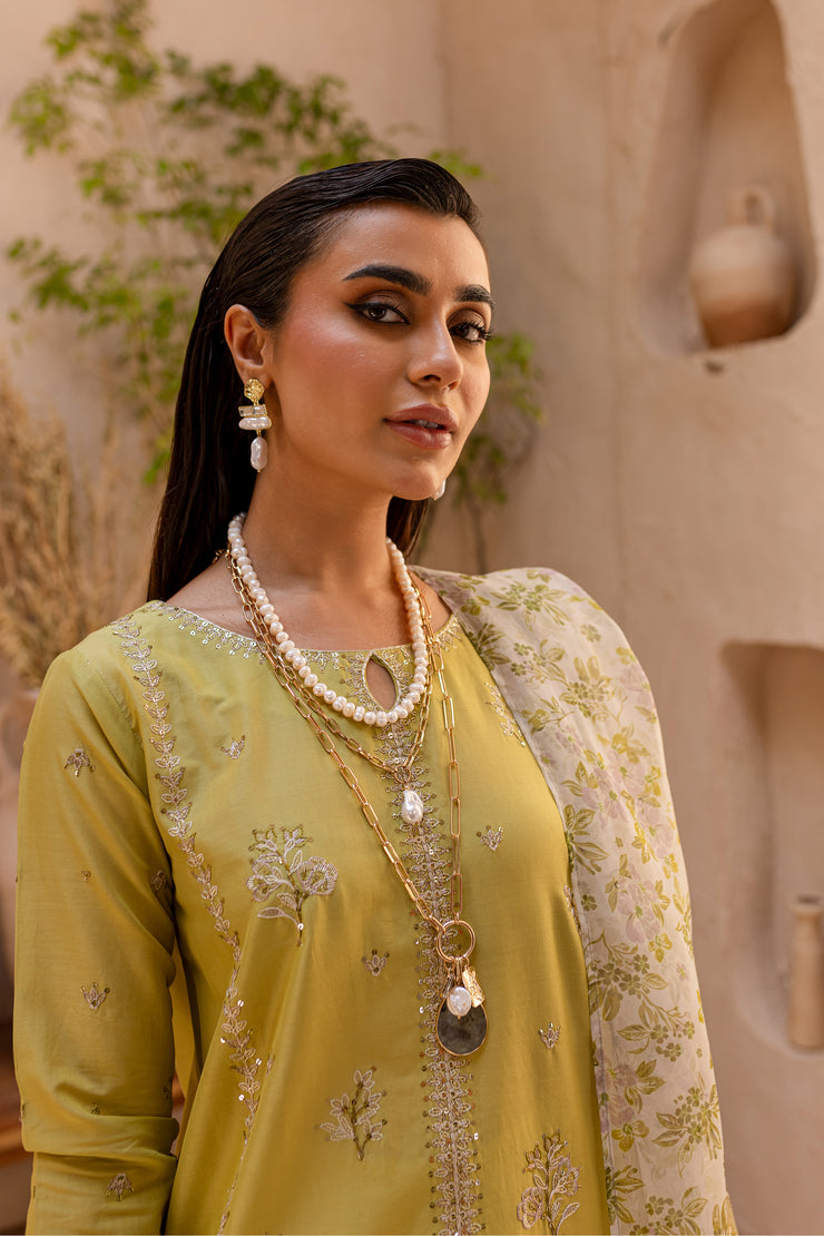 Green Naqsh 3Pc - Embroidered Luxe PRET