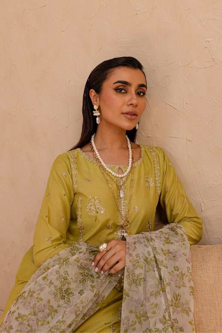 Green Naqsh 3Pc - Embroidered Luxe PRET