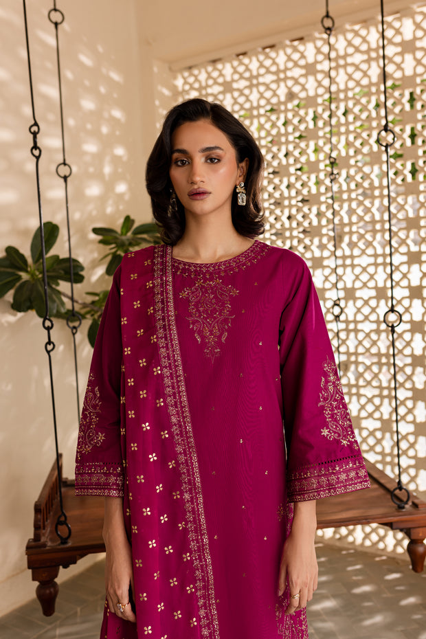 Uneza 3Pc - Embroidered Khaddar Dress