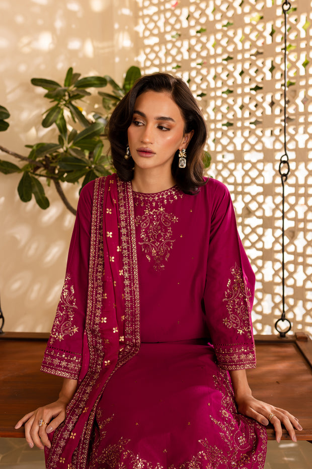 Uneza 3Pc - Embroidered Khaddar Dress