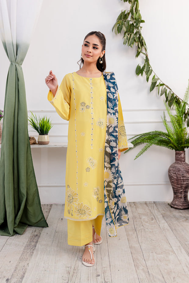 Arela 3pc - Embroidered Lawn Dress
