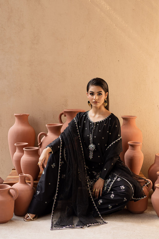 Varsha 3Pc - Embroidered Solid Dress