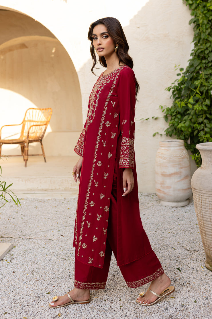 Red Sea 2Pc - Embroidered Khaddar Dress