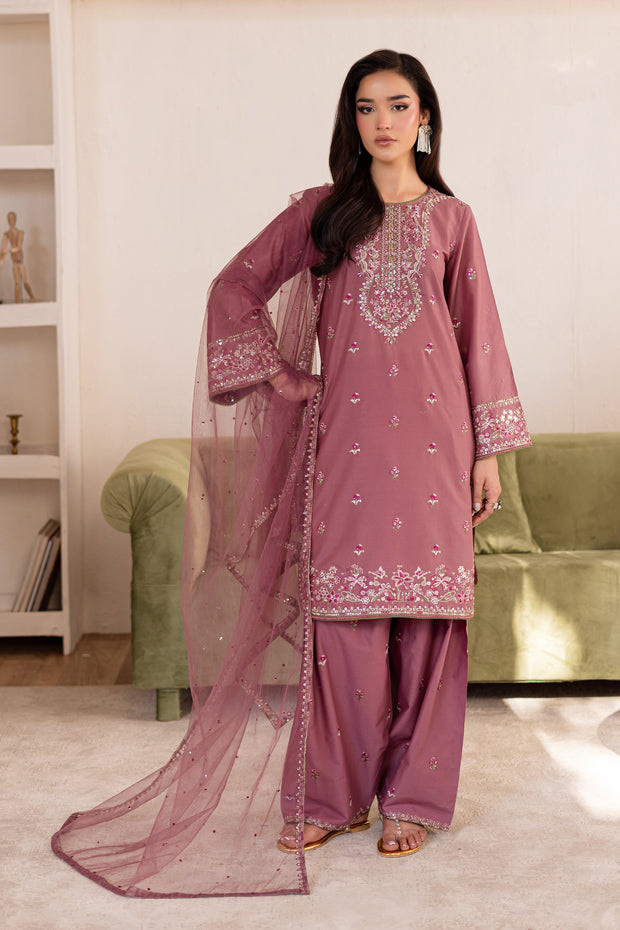 Ashlyn 3Pc - Embroidered Solid Dress