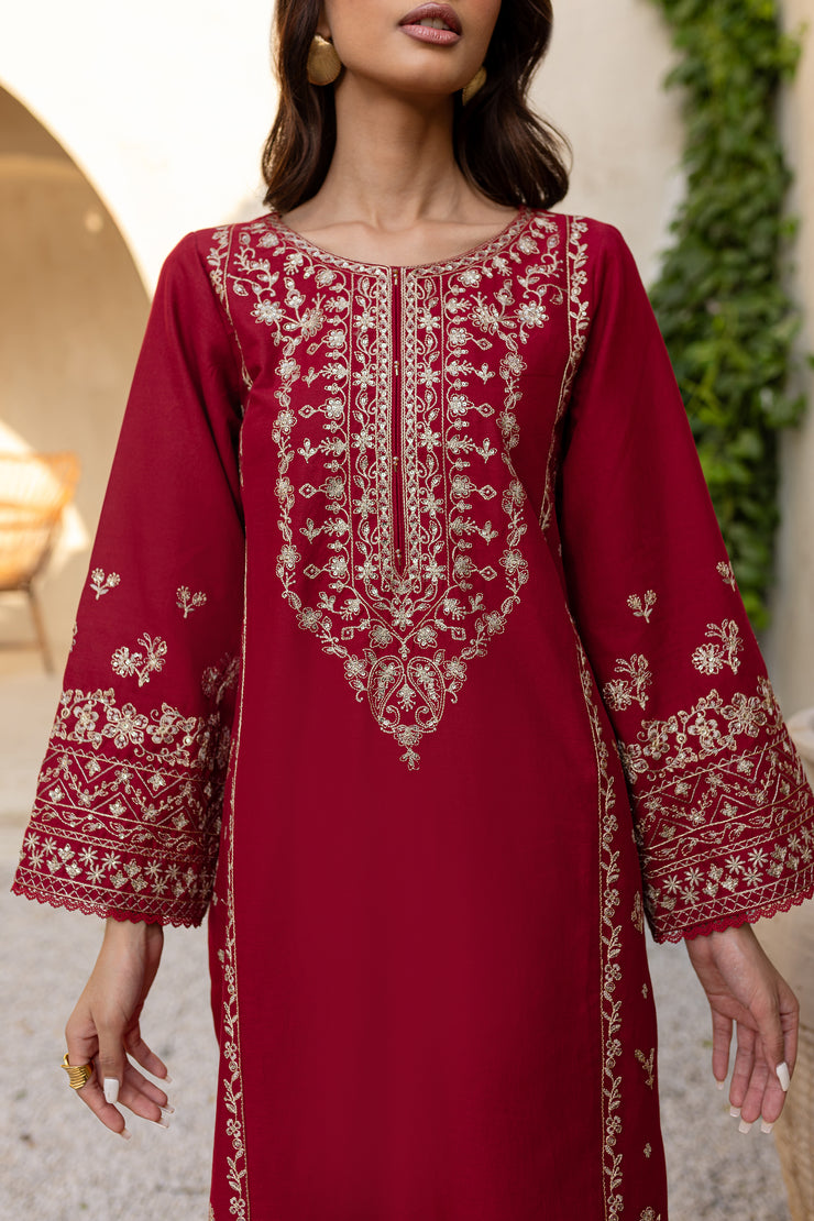 Red Sea 2Pc - Embroidered Khaddar Dress