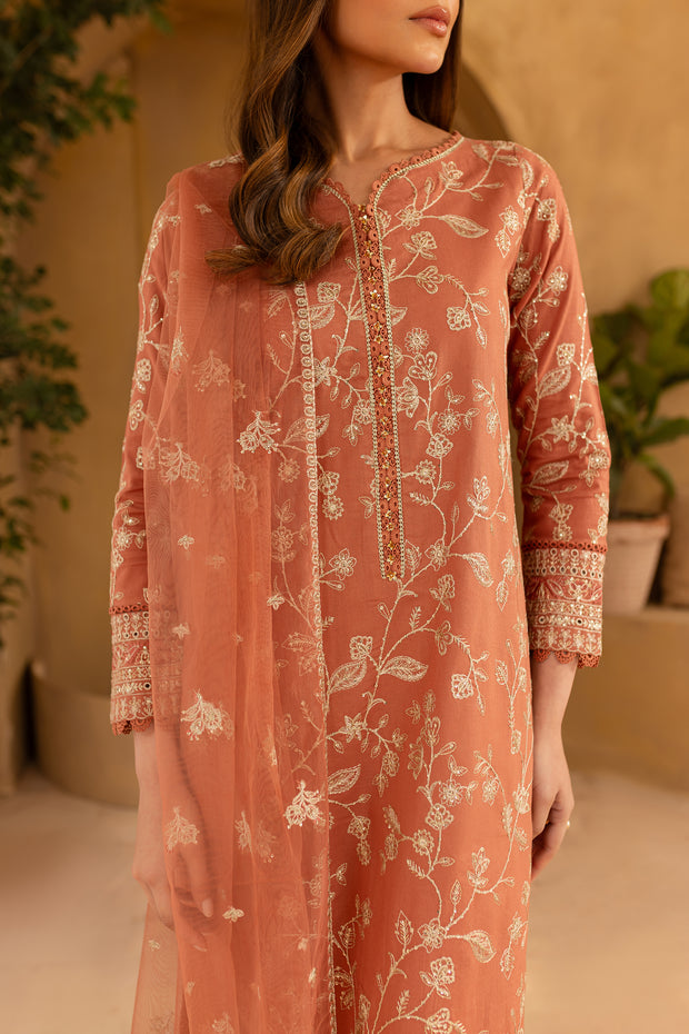 Peach Glam 3Pc - Embroidered Khaddar Dress