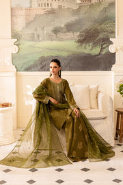 Green Gold 3Pc - Embroidered Lawn Dress