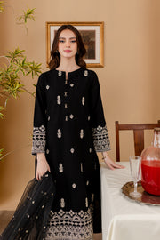 Black Aaira 3Pc - Embroidered Khaddar Dress