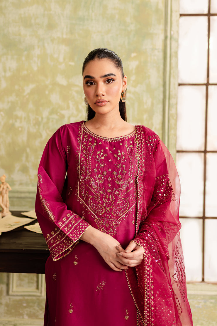 Pink Pine 3Pc - Embroidered Lawn Dress