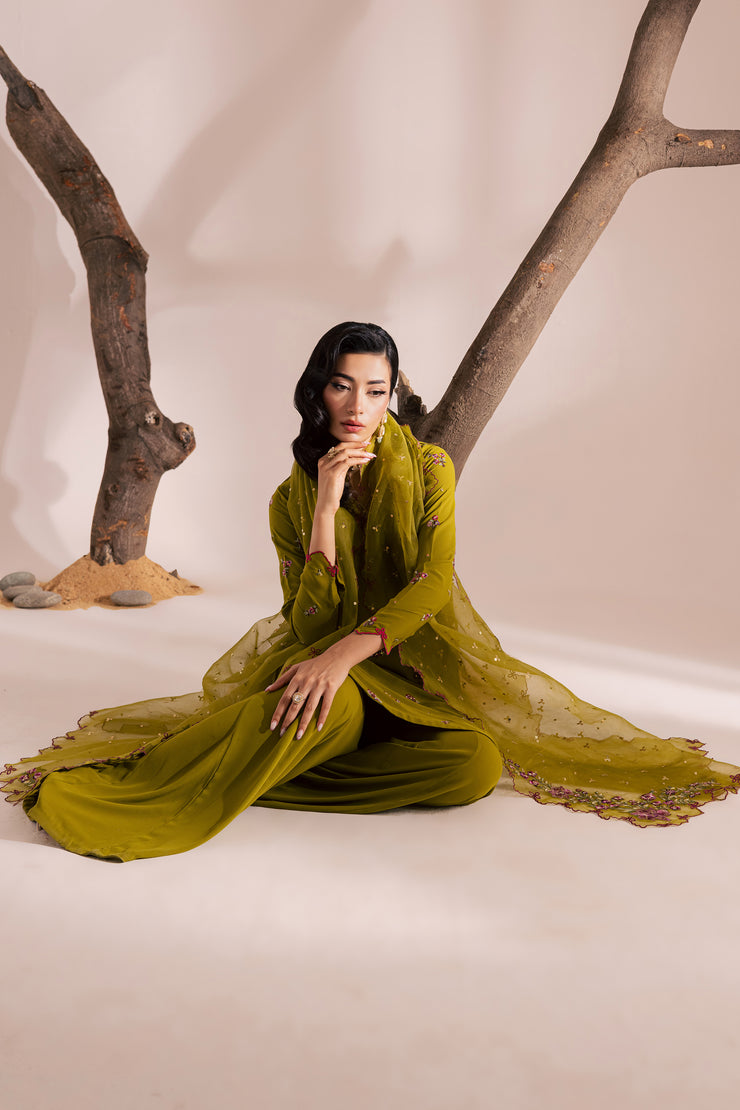 Stylish embroidered luxury pret three-piece dress
