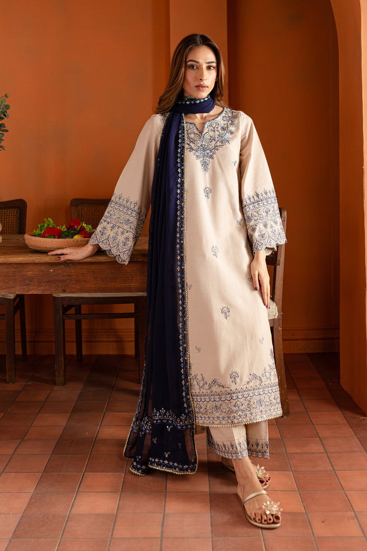 Castaline 3Pc- Embroidered Karandi Dress