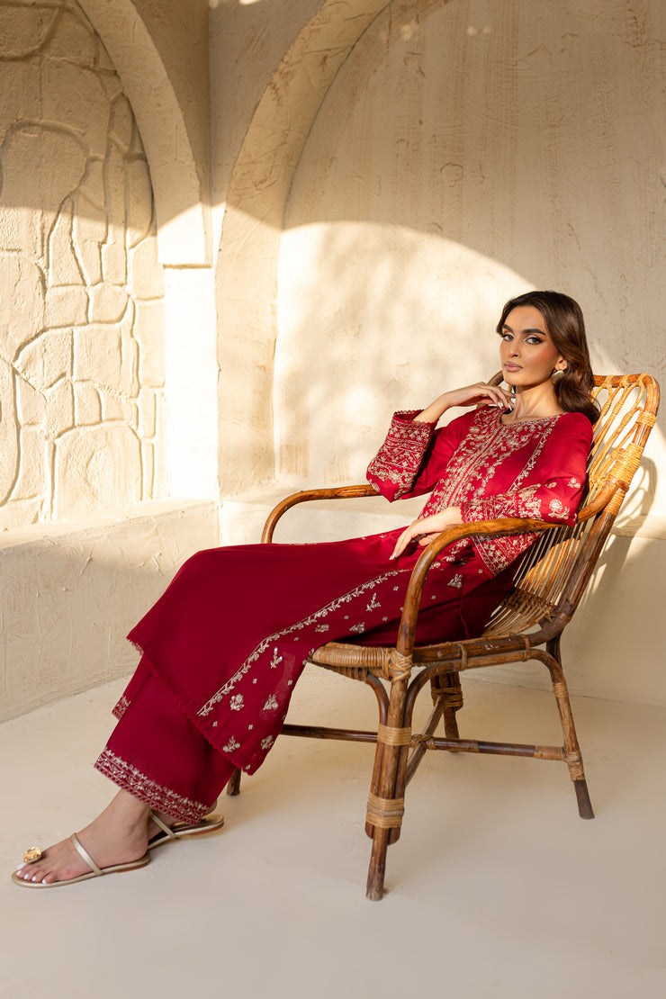 Red Sea 2Pc - Embroidered Khaddar Dress