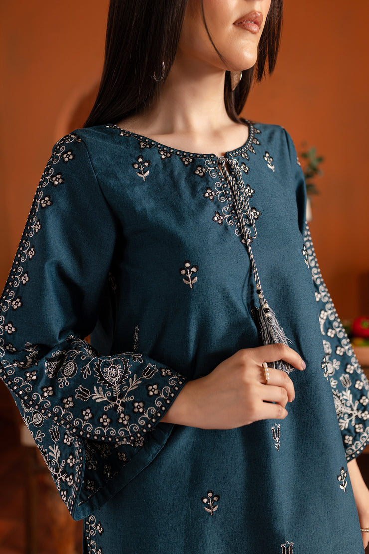 Blue Gem 2Pc- Embroidered Karandi Dress