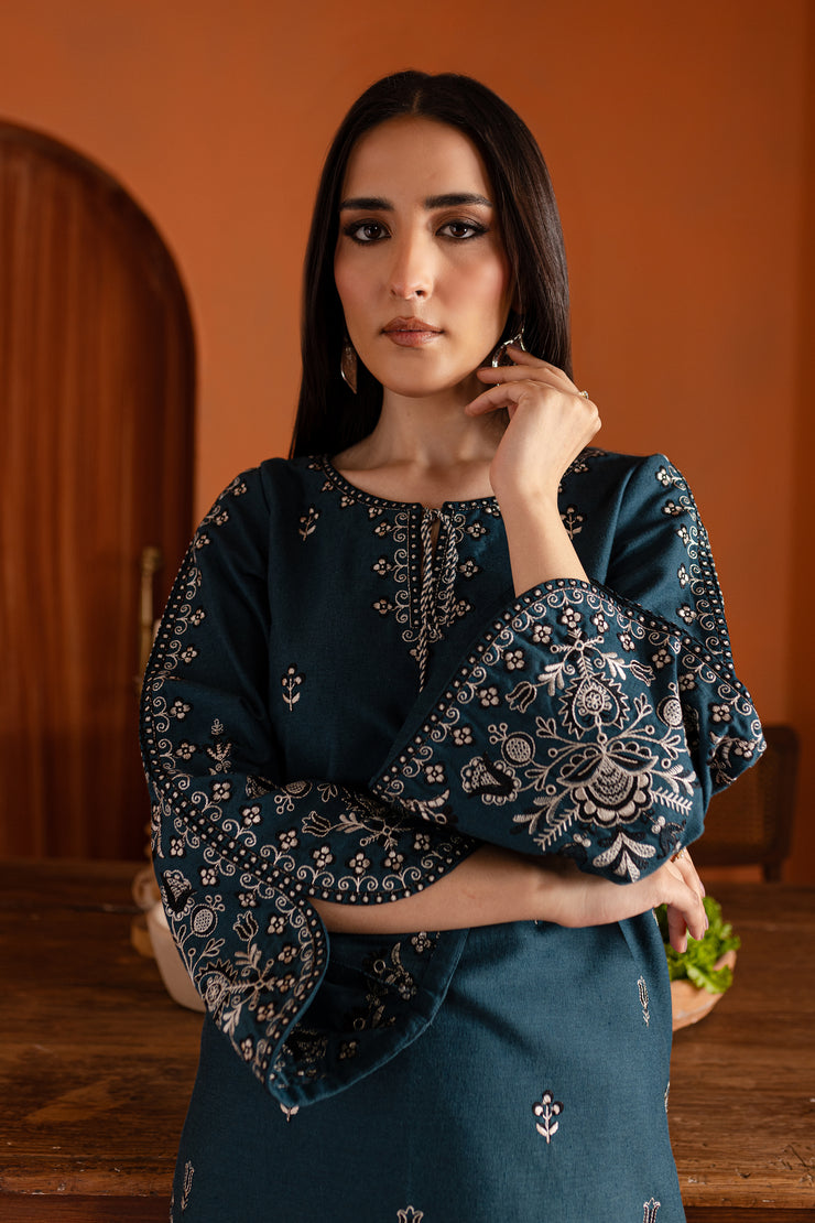 Blue Gem 2Pc- Embroidered Karandi Dress