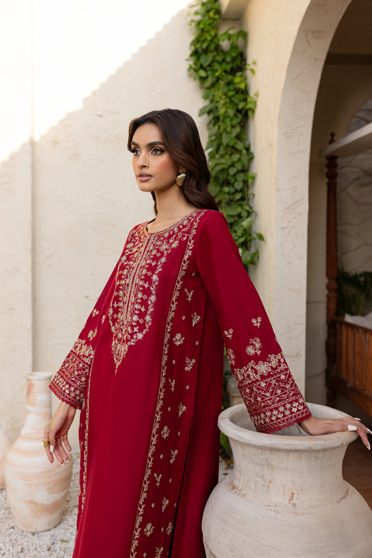 Red Sea 2Pc - Embroidered Khaddar Dress