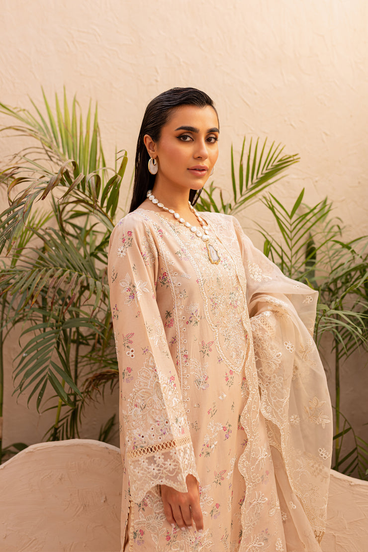 Ammar Peach 3Pc - Embroidered Luxe PRET