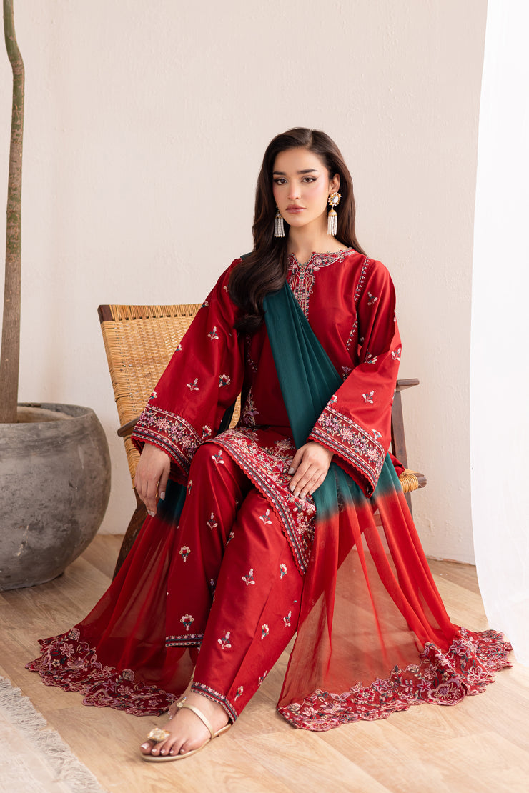 Alba 3Pc - Embroidered Solid Dress