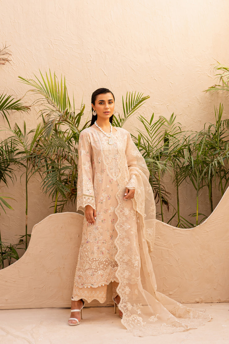 Ammar Peach 3Pc - Embroidered Luxe PRET