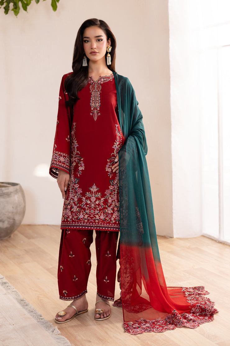 Alba 3Pc - Embroidered Solid Dress