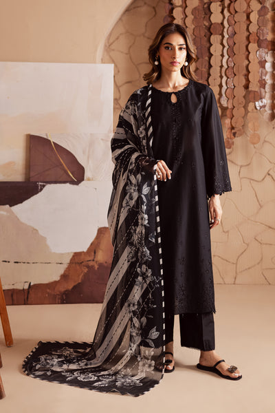 Dark Night 3Pc - Embroidered Lawn Dress