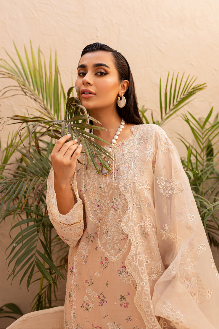 Ammar Peach 3Pc - Embroidered Luxe PRET