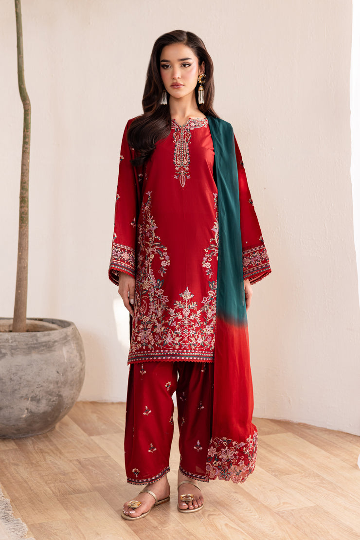 Alba 3Pc - Embroidered Solid Dress