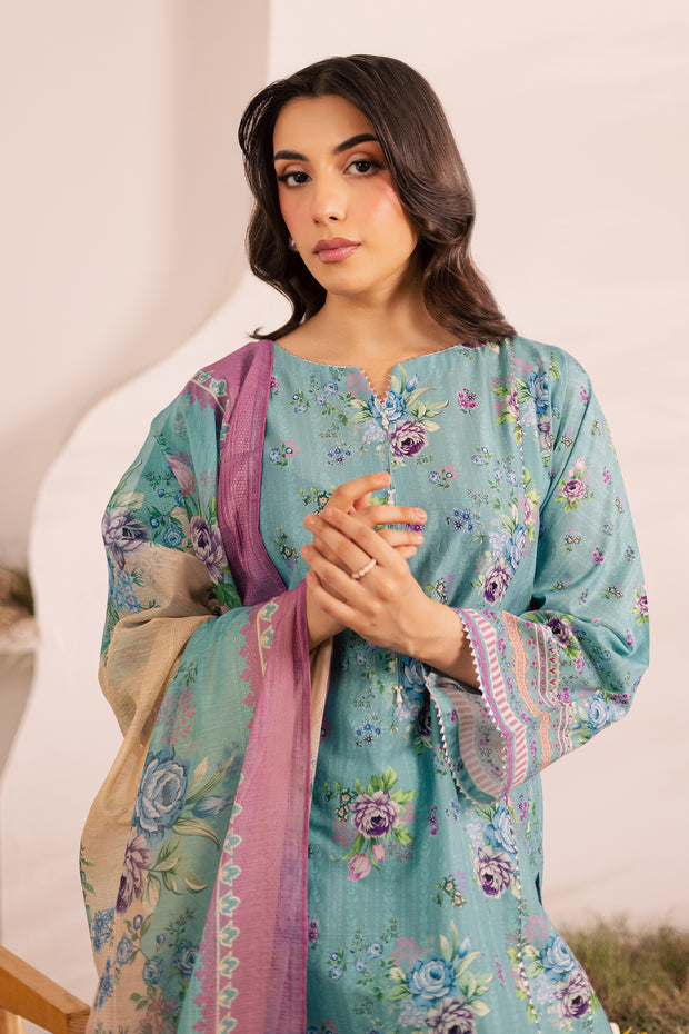 Blue Alcea 3Pc - Printed Lawn Dress