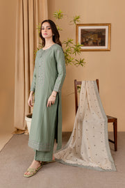 Tea Green 3Pc - Embroidered Khaddar Dress