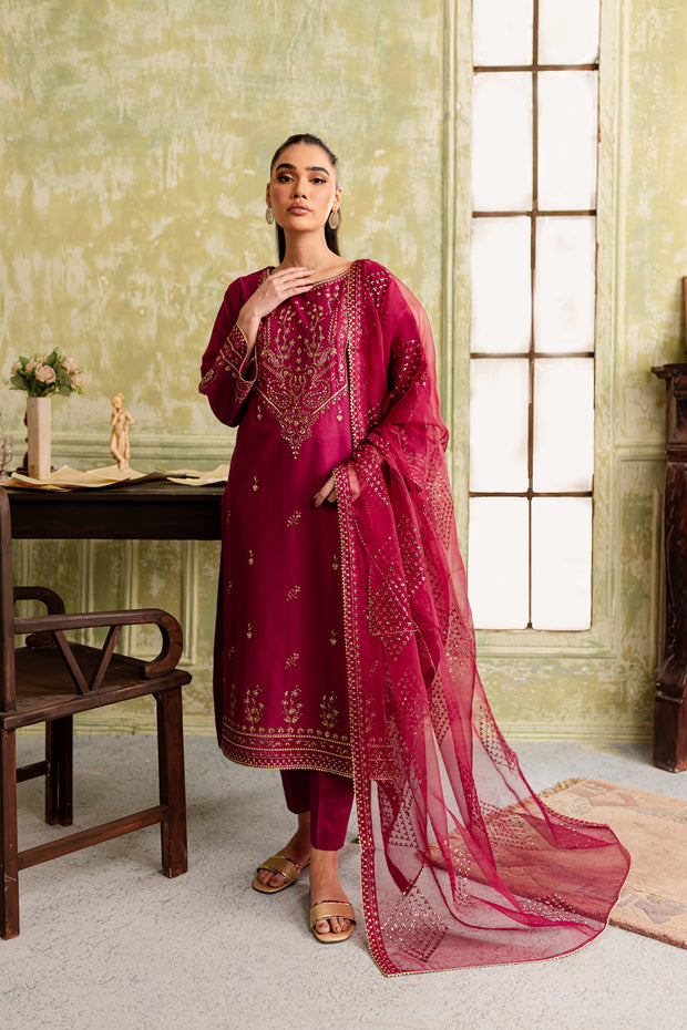 Pink Pine 3Pc - Embroidered Lawn Dress