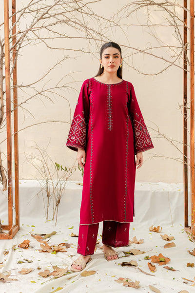 Deep Pink 2Pc - Embroidered Khaddar Dress
