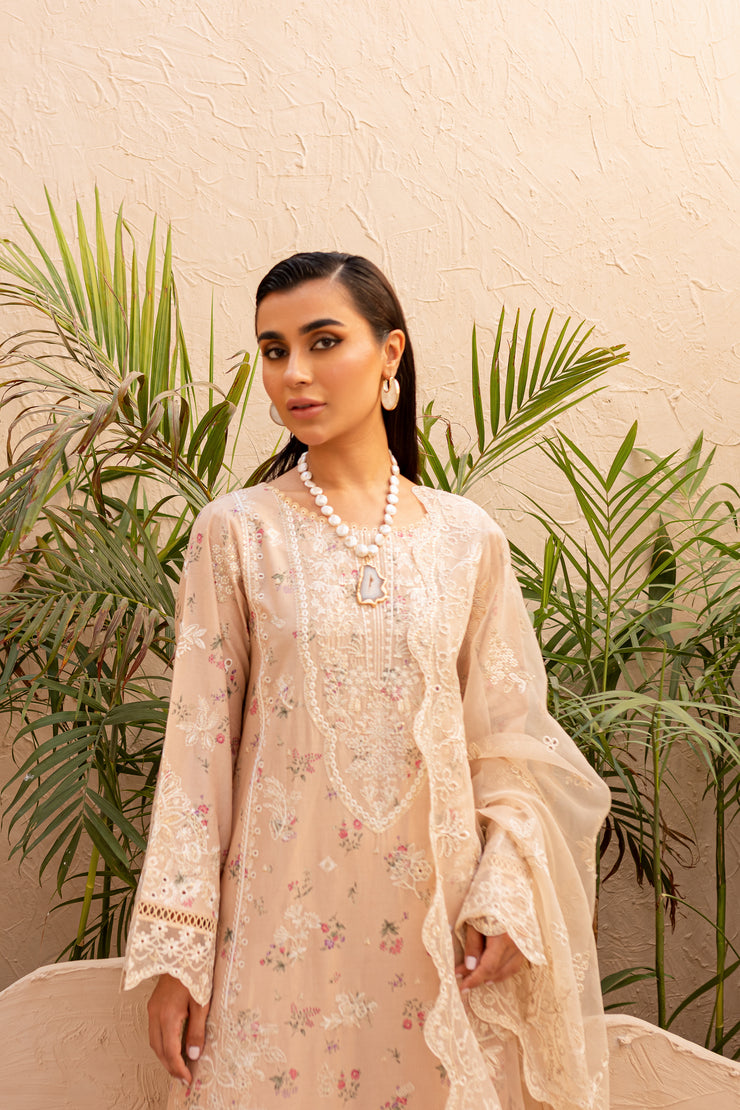 Ammar Peach 3Pc - Embroidered Luxe PRET