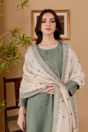 Tea Green 3Pc - Embroidered Khaddar Dress