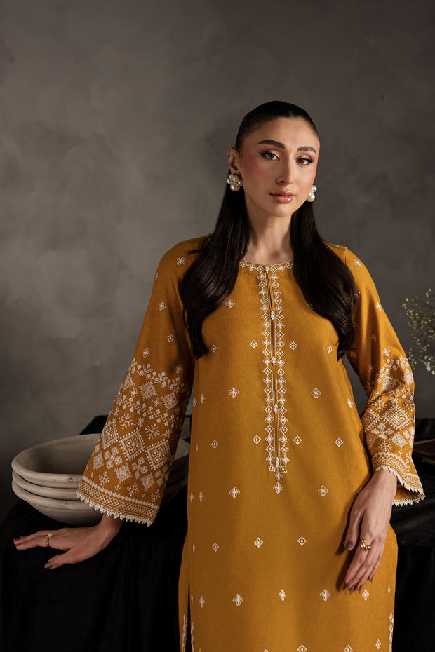 Mustard Jasper 2Pc - Embroidered Karandi dress