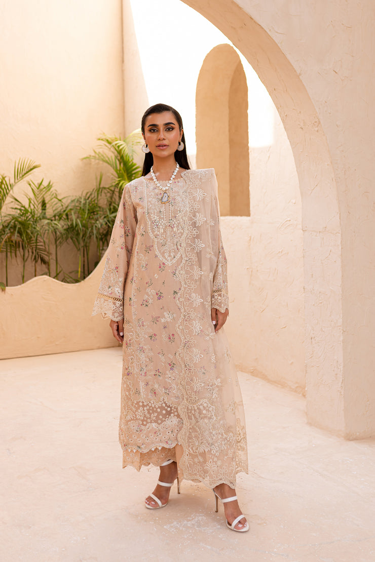 Ammar Peach 3Pc - Embroidered Luxe PRET