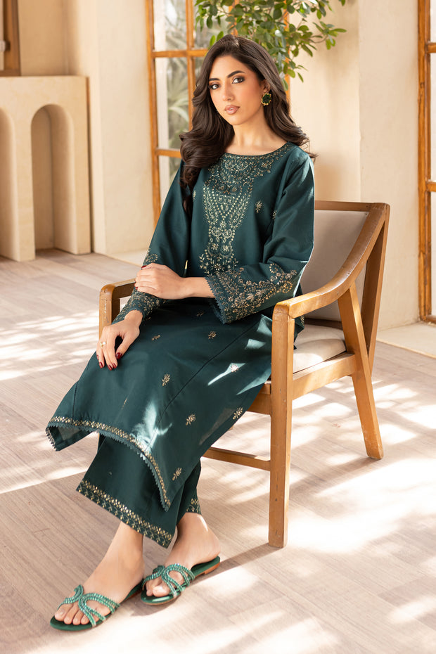 Emerald Dream 2Pc - Embroidered Khaddar Dress