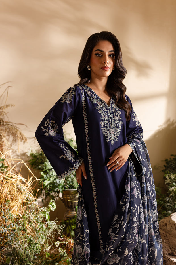 Gloomy 3Pc - Embroidered Lawn Dress